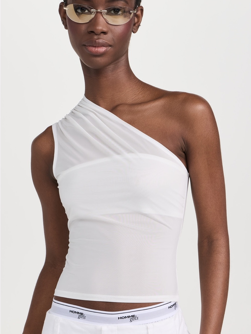 Miaou Jade Top - White Asymmetric Slip Top